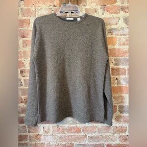 Halogen Gray/Brown Cashmere Crewneck Sweater with Ribbed Trim